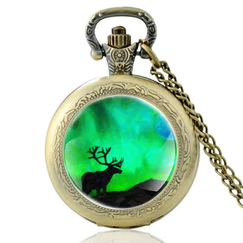 Klasik Elk Aurora Vintage Kuvars cep saati Erkek kadın sarkaç Kolye Saat Zincir Saat En İyi Hediyeler