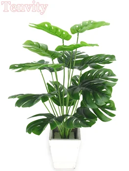 Yapay Bitkiler Yeşil Palmiye Yaprakları Monstera Ev Bahçe Oturma Odası Yatak Odası Balkon Dekorasyon Tropikal Plastik Sahte Bitki Uzun