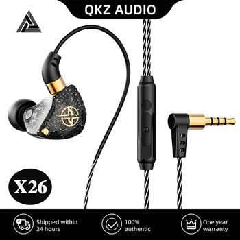 Orijinal QKZ X26 Kulaklık 3.5 mm Kulak Hi-Fi Stereo Kablolu Kulaklık Süper Bas Hareket Gürültü Iptal Oyun hd mikrofonlu kulaklık