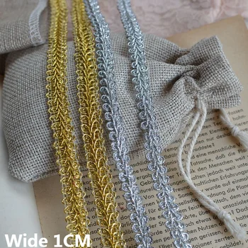1CM Genişliğinde Glitter Altın Gümüş Dokuma Şerit 3D Dantel Kumaş DIY Malzeme Elbiseler Yaka Trim Perdeler Konfeksiyon Dikiş Aksesuarları
