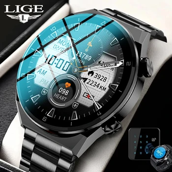 LIGE NFC 412 * 412 HD Ekran akıllı saat Erkekler Smartwatch Kablosuz Şarj İş Saatler Yeni Bluetooth Çağrı Saat Android IOS İçin