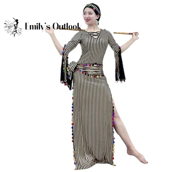 Baladi Saidi Kostüm Egzotik Elbise Seti Şerit Pullu Parlaklık Kadın Sahne Performansı Elbise Uzun Mısır Giyim saç bandı XL