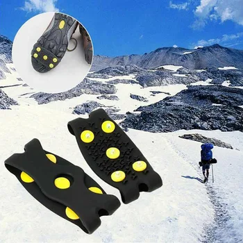 1 çift 5-Stud Kar Buz pençe Tırmanma Anti Kayma Spikes Sapları Krampon Cleats ayakkabı koruyucu kadın erkek Botları Kapağı