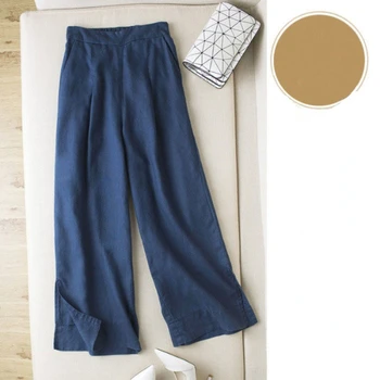 Bahar ve yazlık pantolonlar Kadınlar için Pamuk Keten Rahat Katı Geniş Kırpılmış Pantolon Ofis Giyim Moda Ayak Bileği Uzunlukta Pantolon Kadın