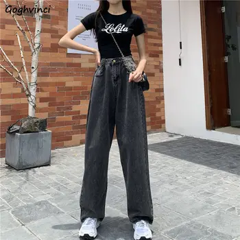 Kot Kadın Kot Ayarlanabilir Bel Vintage Moda Streetwear Geniş bacak Gevşek Eğlence Kolej Tüm Maç Harajuku Temel Pantolon Yeni