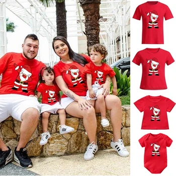 2022 Yeni Yıl Noel Moda Aile Eşleştirme Kıyafetler Aile Bak Noel T-Shirt 0-24M Bebek Romper Anne Çocuk Üstleri giysi