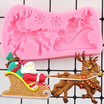 3D Noel Noel Baba silikon kalıp Kar Tanesi Elk Geyik Fondan Kek Dekorasyon Araçları Kek Pişirme Şeker Çikolata Kalıpları