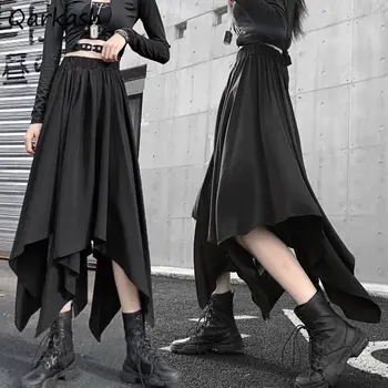 Siyah Etekler Kadın Asimetrik Basit Yüksek Sokak Serin Öğrenciler Tüm Maç Tasarım Giyim Klasik Kore Tarzı Eğlence Ins Şık