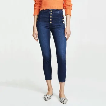 2022 Yeni Yüksek Bel Elastik Toka Slim Fit Mavi Trend Belirleyici Klasik kadın Kot Pantolon