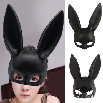 Maske yarım yüz tavşan maskeleri kadınlar uzun tavşan kulakları karnaval parti Bar gece kulübü