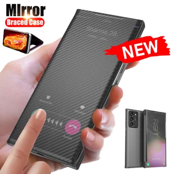 Karbon Fiber Akıllı Ayna Flip Case iphone 13 12 Mini 11 Pro Max Xr X S Max 6 7 8 Artı Se2020 Temizle Görünüm Deri Standı Kapak