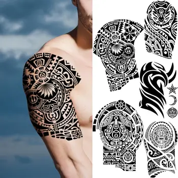 Büyük Hint Kol Maori Geçici Dövmeler Erkekler İçin Yetişkin Totem Gerçekçi Sahte Dövme Etiket Vücut Sanatı Boyama Yıkanabilir Dövmeler Kağıt