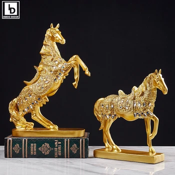 Altın Savaş Atı Unicorn Heykeli Heykel Modern Ofis Masası İskandinav Ev Dekor Dekorasyon Aksesuarları Süsler Mobilya