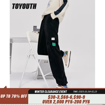 Toyouth Kadın Sweatpants 2022 Kış Elastik Bel Düz Uzun pantolon Nakış Yumuşak Sıcak Casual Streetwear spor pantolonları