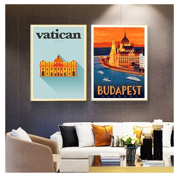 Tuval Resimleri Vintage Duvar Kraft Posterler Kaplı duvar çıkartmaları Ev Dekor Resimleri Hediye Vatikan Budapeşte Macaristan Seyahat