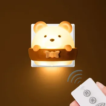 Şarj edilebilir ayı gece lambası uzaktan kumanda yatak odası başucu uyku bebek hemşirelik ışık göz koruması enerji tasarrufu duvar lambası
