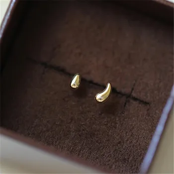 925 Ayar Gümüş 14k Altın kaplama top küpe Mini Pirinç Taneleri Su Damlası Asimetrik Küpe Kadınlar için Tüm Maç Takı