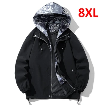 Paisley Kapüşonlu Ceket Erkekler 7XL 8XL Artı Boyutu Ceketler Mont Moda Rahat Bahar Sonbahar Rüzgarlık Erkek Giyim Büyük Boy 8XL