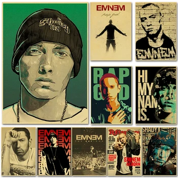 Ünlü Amerikan Rapçi Eminem sanat posterleri Müzik Vintage Retro Kraft Kağıt Sticker DIY Odası Bar Cafe Oturma oda duvar dekoru