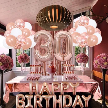 Doğum günü partisi dekorasyon balonu gül altın 18 21 30 40 50 yaşında yağmur ipek sequins konfeti doğum günü balon kombinasyonu