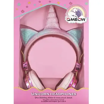 QMEOW Sevimli Kutu Unicorn Kablolu mikrofonlu kulaklık Kız Kızı Müzik Stereo Kulaklık Bilgisayar Telefonu Kulaklık Çocuklar Hediye