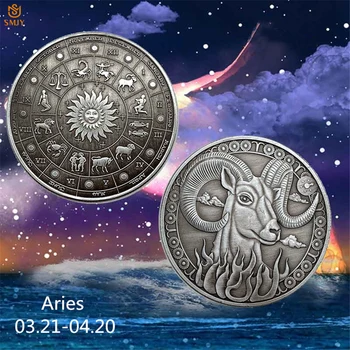 2022 Festivali Astroloji Hatıra Hediye 12 Takımyıldızı Koç Jetonu Antik Gümüş Aksesuarlar hatıra paraları Koleksiyon