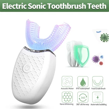 HA-Life 360 Derece Sonic Elektrikli Diş Fırçası Otomatik U Tipi Diş Fırçası USB Şarj Diş beyazlatma ışığı Yumuşak Fırça Kafası
