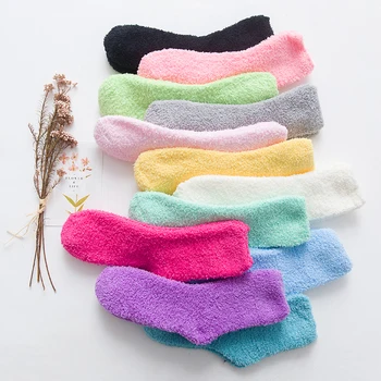 10 ADET = 5 çift / grup Yüksek Moda Sevimli Çorap Kadın Yatak Çorap Saf Renkli Kabarık Sıcak Kış Çocuk Hediye Yumuşak Kat Ev Uyku Çorap