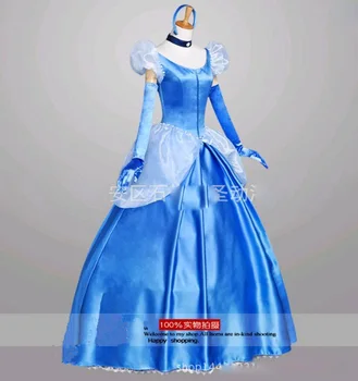 Yetişkin cosplay parti kostüm Külkedisi peri prenses elbise mavi Prenses elbiseler
