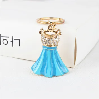 Mavi elbise elbise etek yeni moda kristal kolye Çekicilik Anahtarlık yüzük hediye