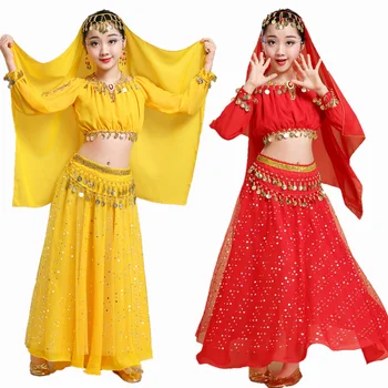 Çocuk Oryantal Dans Kostümleri Moda Bollywood Dans Yarışması Elbise Kız Mısır Dans Elbise Profesyonel Hindistan Giyim