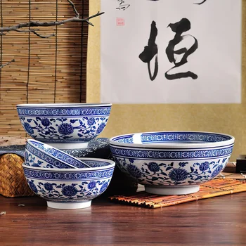Seramik Kase Mavi ve Beyaz Porselen Japon Kemik Çini Sofra Ev Mutfak Malzemeleri Pirinç Şehriye 10 İnç Büyük Kase
