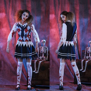 Cadılar bayramı Kostüm Yetişkin Kadınlar İçin Cosplay Korku Zombi Hayalet Vampir Kanlı Öğrenci Üniforma Kız Giyim Seti Kıyafet Üst Etek