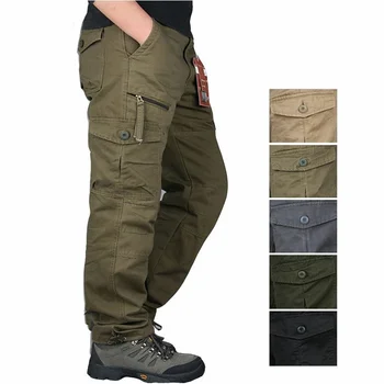 Erkek Baggy Joggers Kargo pantolon Dış Giyim Çok Cep Taktik Askeri Ordu Düz Slacks Pamuk Uzun Pantolon Tulum Pantolon