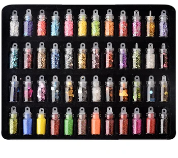 48 Şişe Mix Boyutu Renkler Daldırma Tozu Çivi Seti Holografik Glitter Pul Geometrik Pul Tırnak Sanat aksesuarları Glitter Seti