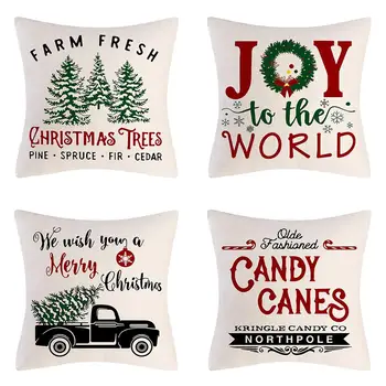 4PCS Noel Yastık Dava Tema Basılı Desen Dekoratif Pillowcases Rahat Kare Yastık Kapak Xmas Atmak 