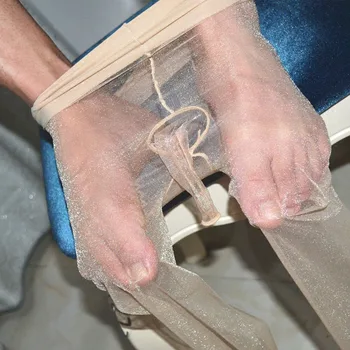Seksi Erkek Çorap Parlak Ultra İnce Şeffaf 2D Külotlu penis kılıfı Çorap Naylon Çorap Tayt Çorap Sissy Erotik İç Çamaşırı