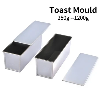 250g/450g/600g/750g/900g / 1000g Alüminyum alaşımlı siyah yapışmaz kaplama Tost kutuları Ekmek ekmek tavası kek kalıbı pişirme aracı kapaklı