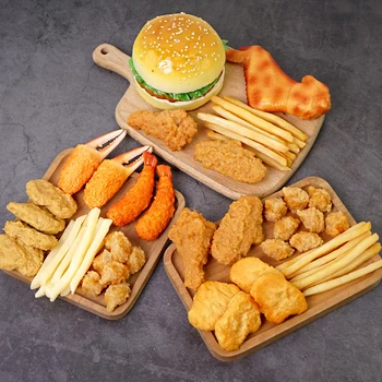 Dekorasyon El Sanatları PVC Çocuk Simülasyon Gıda Hamburger Oyuncak Gerçekçi Fast Food Hamburger Patates Kızartması Mutfak Modeli Seti