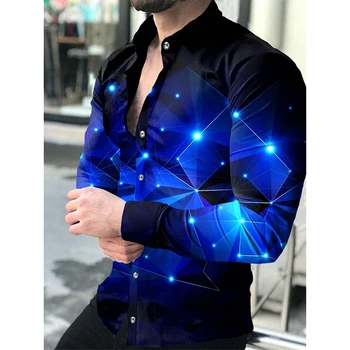 2022 Yüksek Kalite Moda Erkek Gömlek Düğmeli Gömlek Casual Tasarımcı Yıldızlı Gökyüzü Baskı Uzun Kollu Üstleri erkek giyim Hırka