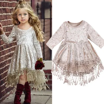 Lioraitiin 0-5Years Yeni Moda Çiçek Bebek Kız Elbise Kadife Prenses Bebek Parti Pageant Düğün Nedime O-Boyun Elbiseler