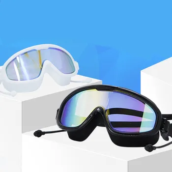 Büyük çerçeve Yüksek çözünürlüklü Kulak Tıkacı ile yüzme gözlükleri Su Geçirmez ve anti-sis yüzme gözlükleri Yetişkin yüzme gözlükleri