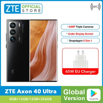 Küresel Sürüm ZTE Axon 40 Ultra 5G Smartphone Altında Ekran Kamera Esnek Kavisli Ekran Snapdagon 8 Gen 1 3x64MP Kamera 65W