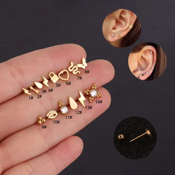 1 Adet Kore Mini Boyutu Piercing Saplama Küpe Kadınlar Takı için Yıldırım Kilidi Kelebek Paslanmaz Çelik Küpe Kulak Manşet