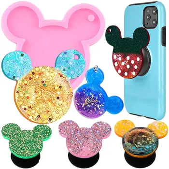 Disney Mickey telefon tutamağı Reçine Kalıpları Rozet Makara telefon Soketi Epoksi Döküm Silikon Fare Kafası Kalıpları DIY Anahtarlık Kolye Kalıpları
