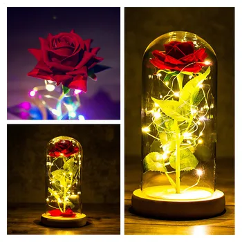 Yapay Gül Çiçek led ışık Güzellik Canavar Cam Kapak Düğün noel ev dekoru Anne Sevgililer Günü Hediyeleri için