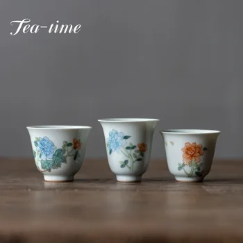 Antika Lastik El-boyalı Şakayık çay bardağı Seramik El Yapımı Kişisel Fincan Kokulu Fincan Ev Sır Ana Bardak Chazhan Koleksiyonu