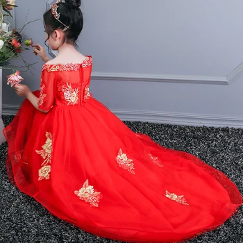 Kızlar İçin Elbiseler Düğün Tül Dantel Uzun Kız Elbise Parti Pageant Elbise Çocuk Prenses Kostüm Çocuklar İçin zarif Balo Elbise