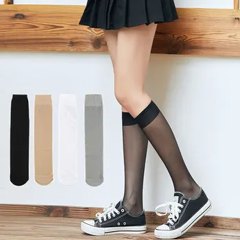 Kadın İnce Yaz Naylon Seksi Çorap Japon COS Çorap Diz Altında Beyaz JK Uzun Çorap