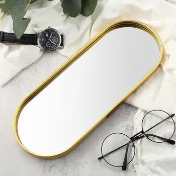 Altın Cam Ayna Dekoratif Saklama Tepsisi Makyaj Tatlı Tabağı Takı Kolye Bilezik Masa Parfüm Düğün Gelinler